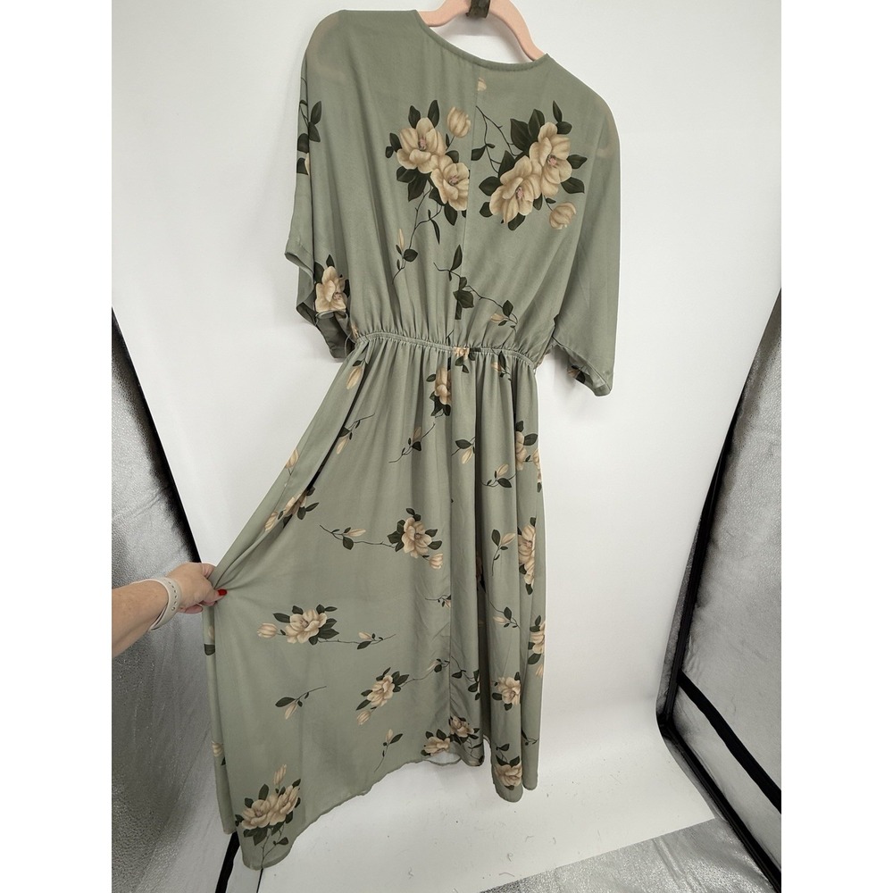 Anrabess Sage Green Floral Maxi Dress Faux Wrap V-Neck Cottagecore Boho M - Picture 7 of 7